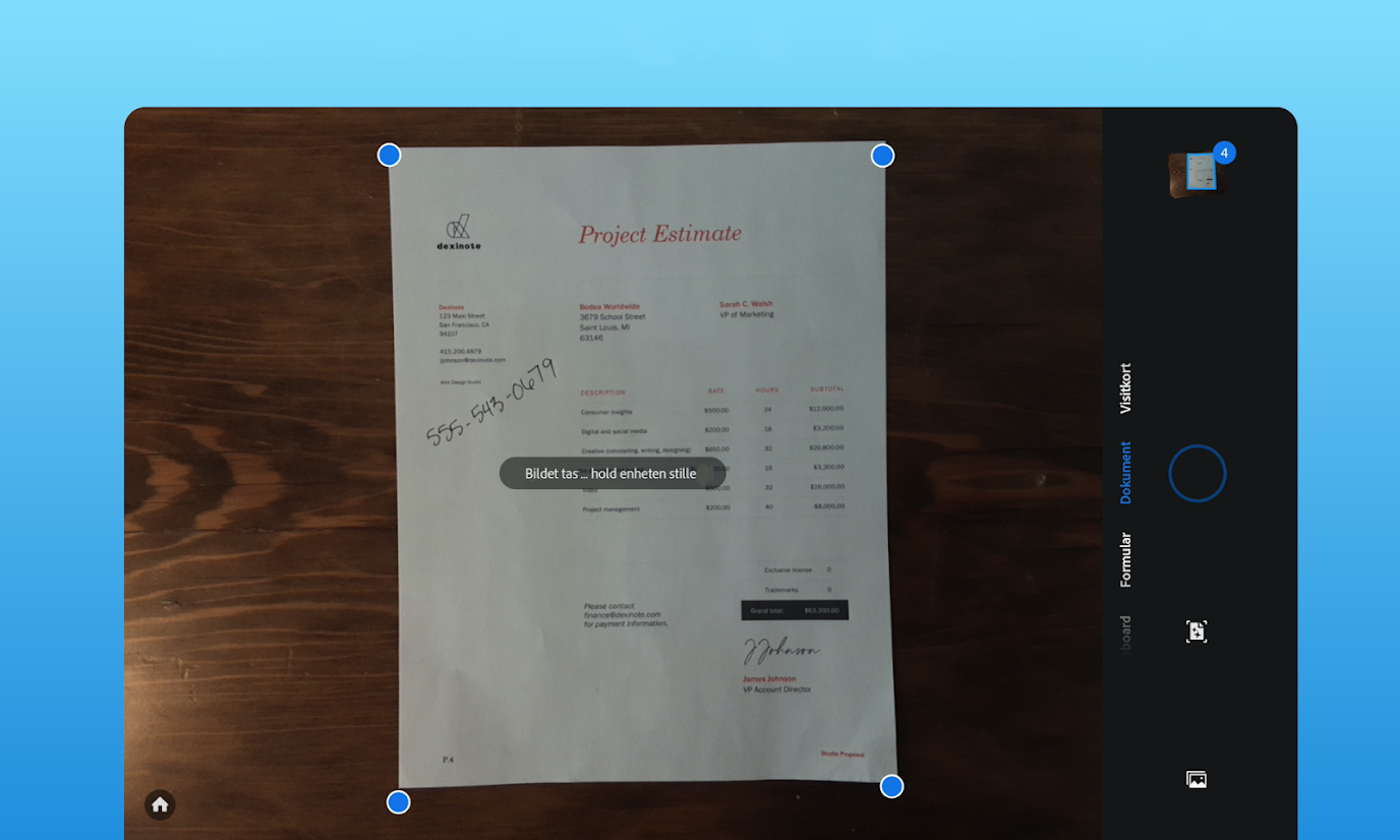 Skann dokumenter med Adobe Scan