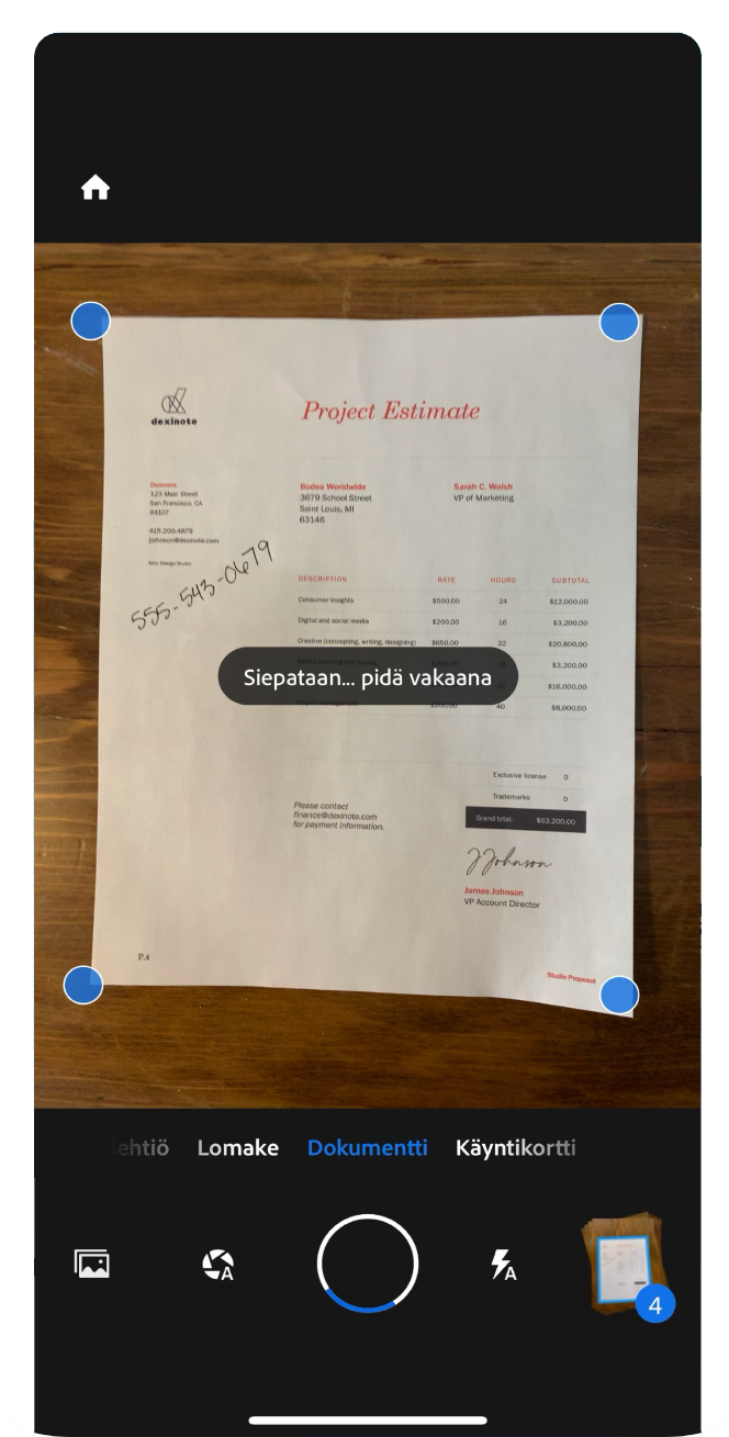 Tee puhelimesta skanneri Adobe Scan -sovelluksella