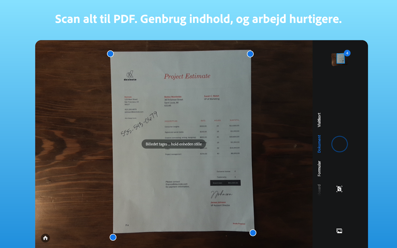 Scan dokumenter med Adobe Scan