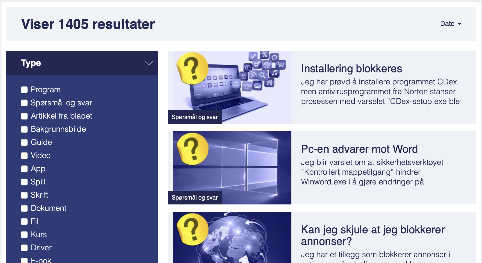 Sorter etter dato i Fordelssonen.