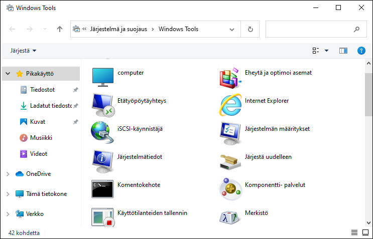Windowsin työkalut -sovellus kokoaa yhteen järjestelmän hallinta- ja ylläpitosovellukset.