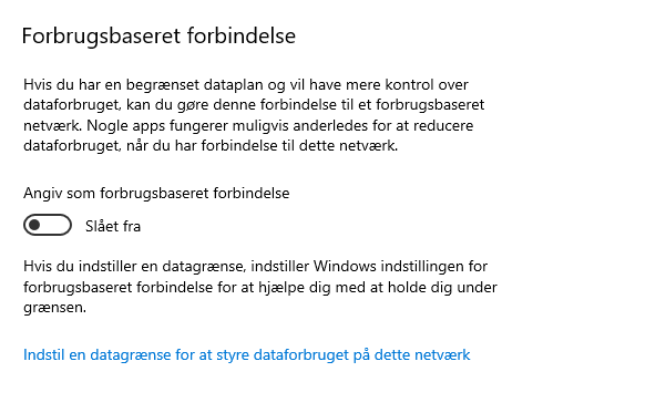 Angiv som forbrugsbaseret forbindelse i Windows