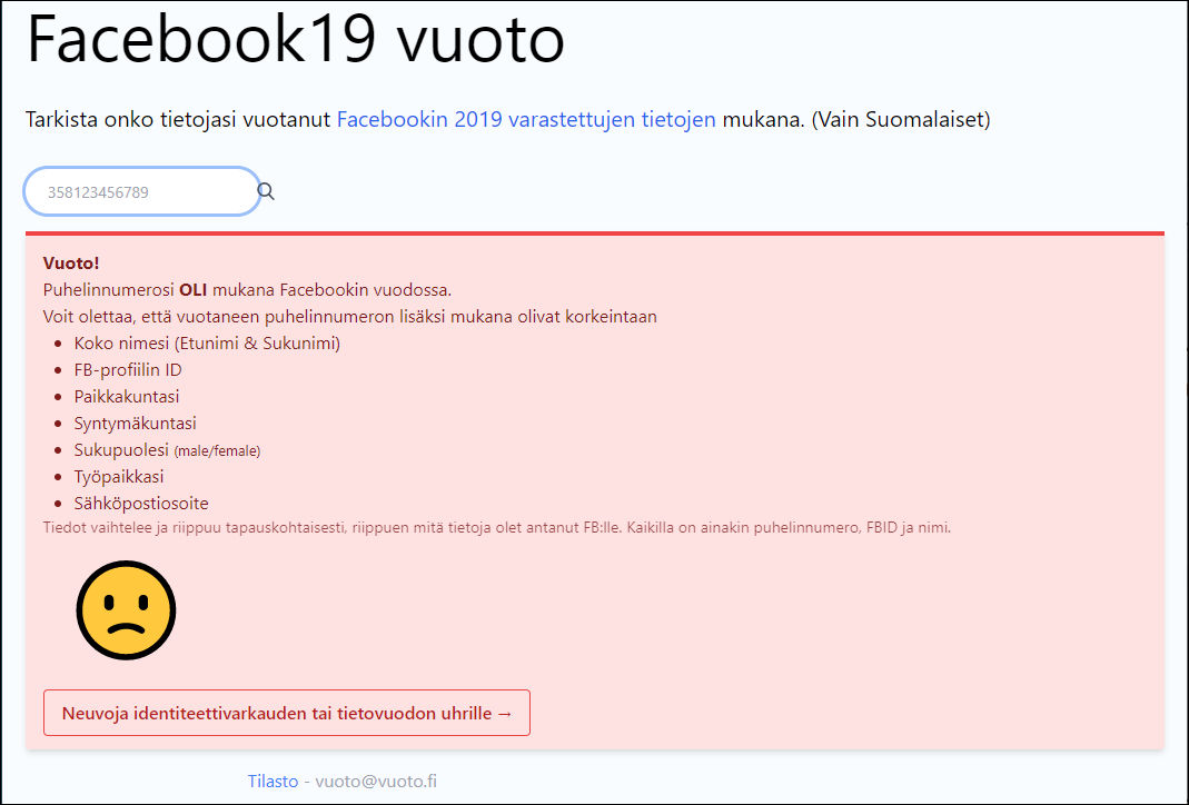 Vuoto.fi kertoo, onko puhelinnumerosi vuodettu