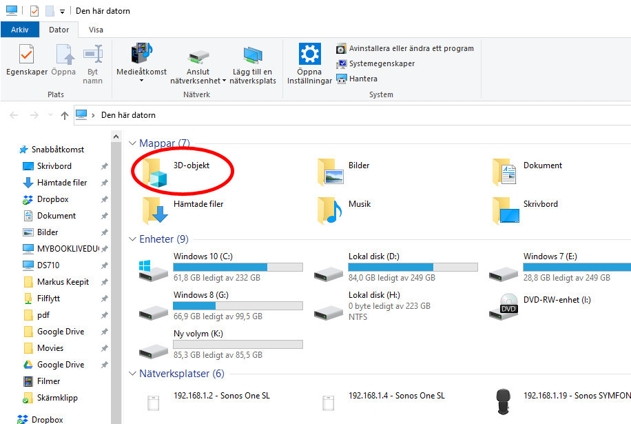 Microsoft tar bort mappen 3D-objekt i Windows 10