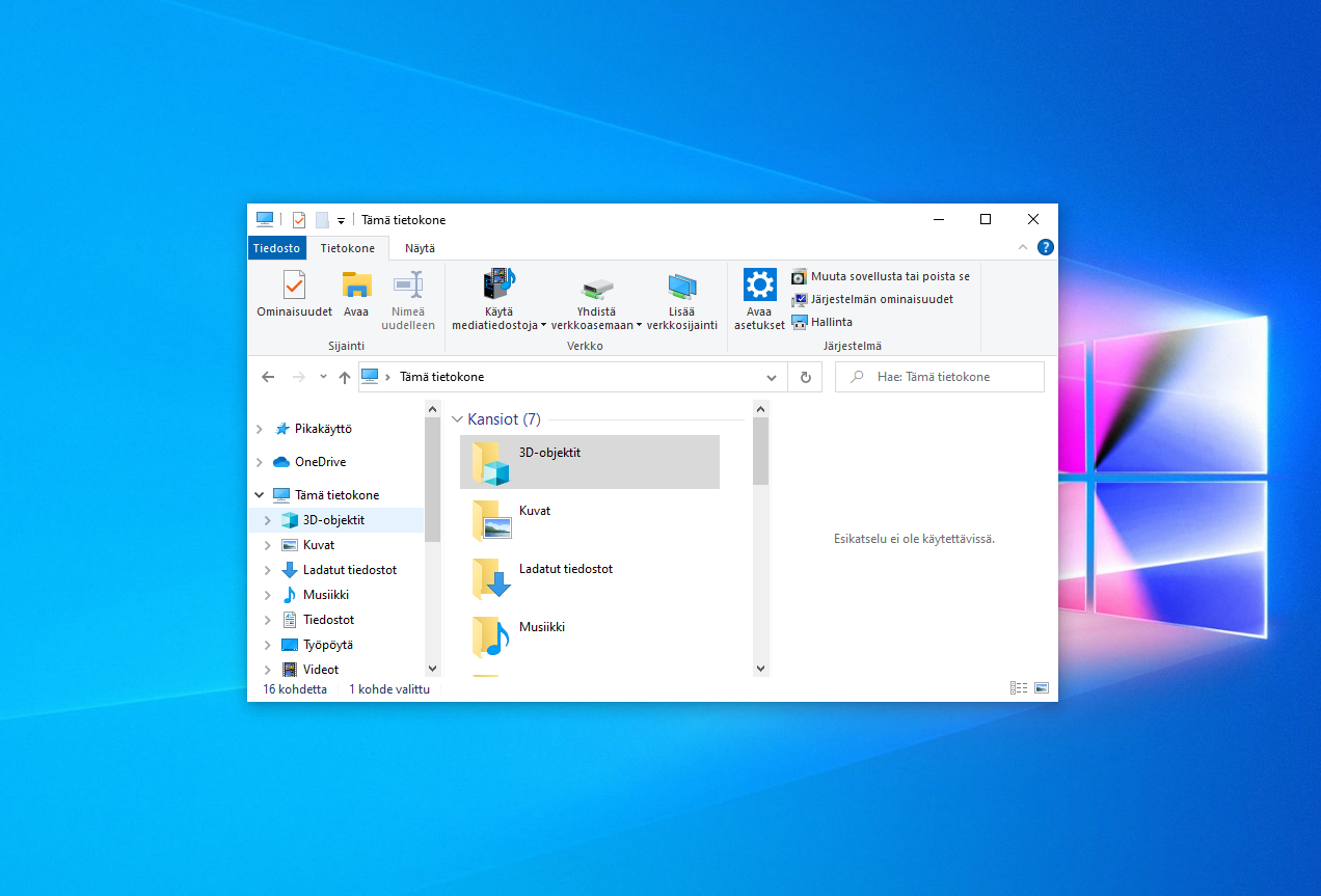 Microsoft kätkee 3D-objektit-kansion Resurssienhallinnassa