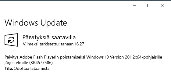 Adobe Flash Playerin poistava päivitys on KB4577586.