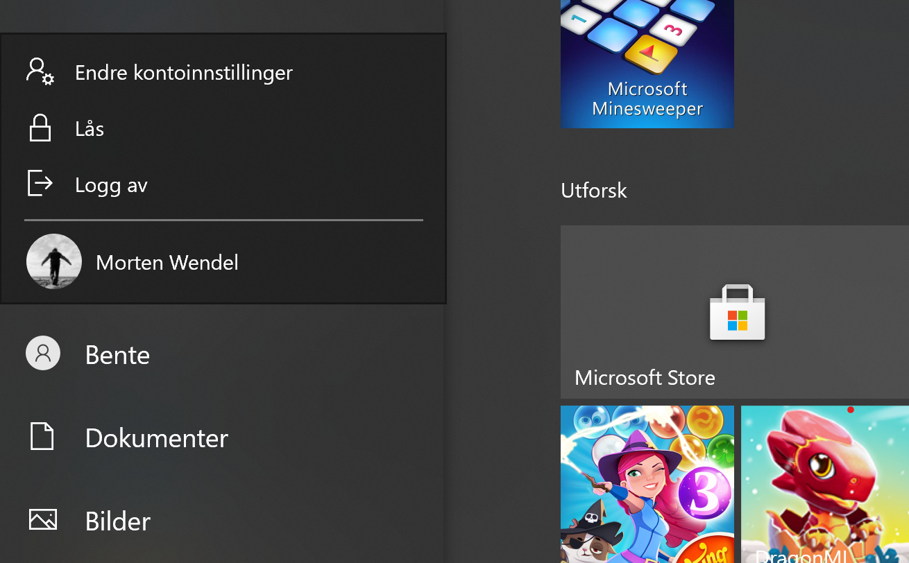 Bytt bruker Windows 10