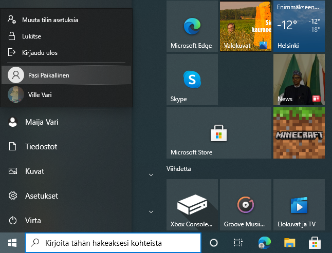 Vaihda käyttäjää Windows 10:ssä