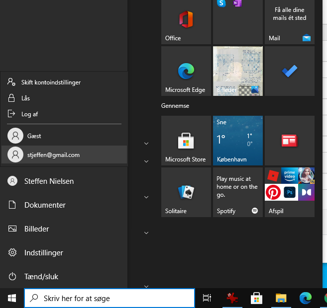 Skift bruger windows 10