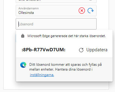 Edge föreslår säkra lösenord