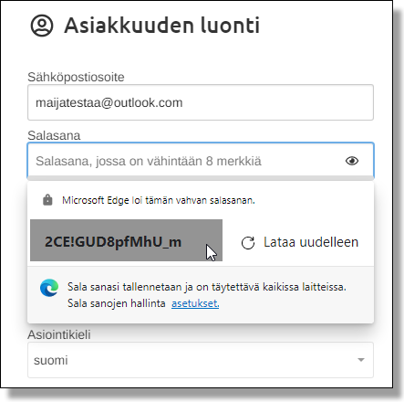 Edge ehdottaa vahvoja salasanoja