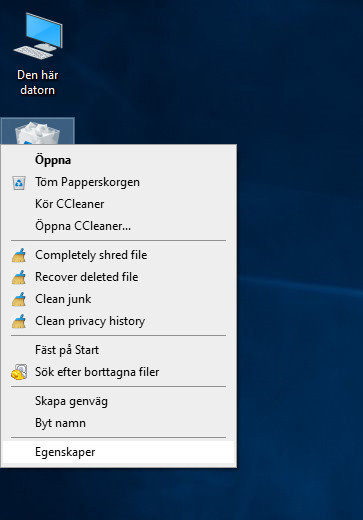 Ställ in Papperskorgens storlek