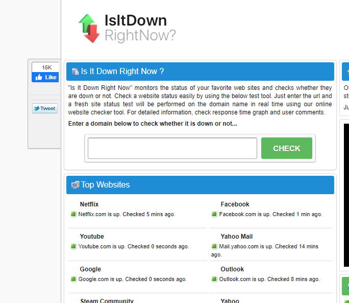 Websitet "Is it down right now?" holder øje med om nettets store tjenester virker, som de skal.
