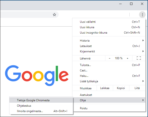 Google Chromen päivitys