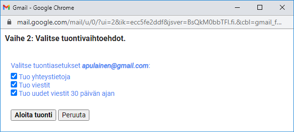 Tuo yhteystietoja ja sähköpostiviestejä Gmailiin