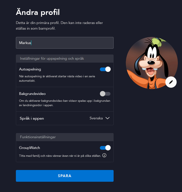 Redigera profiler på Disney+