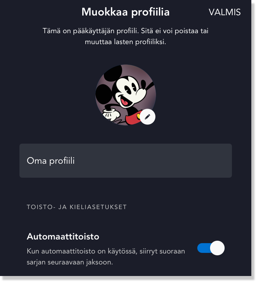 Muokkaa Disney+-profiilia – Suomi