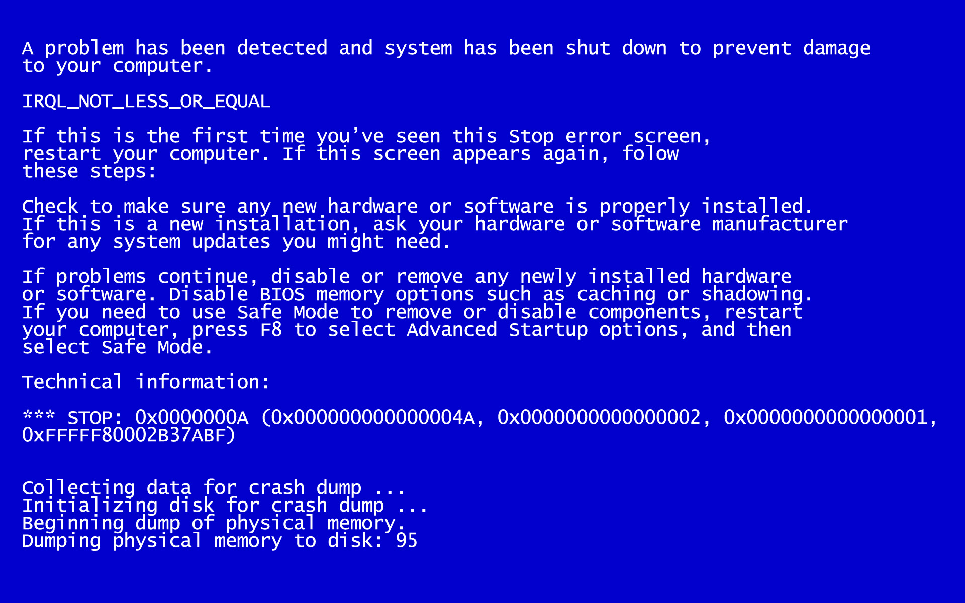 Blå skærm i Windows 10