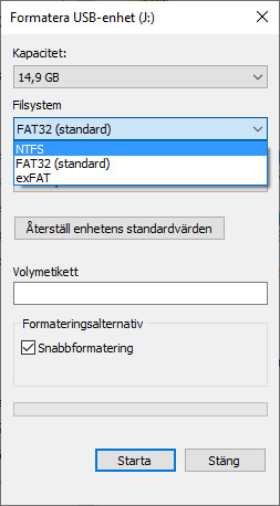 Filsystem på usb-minnen