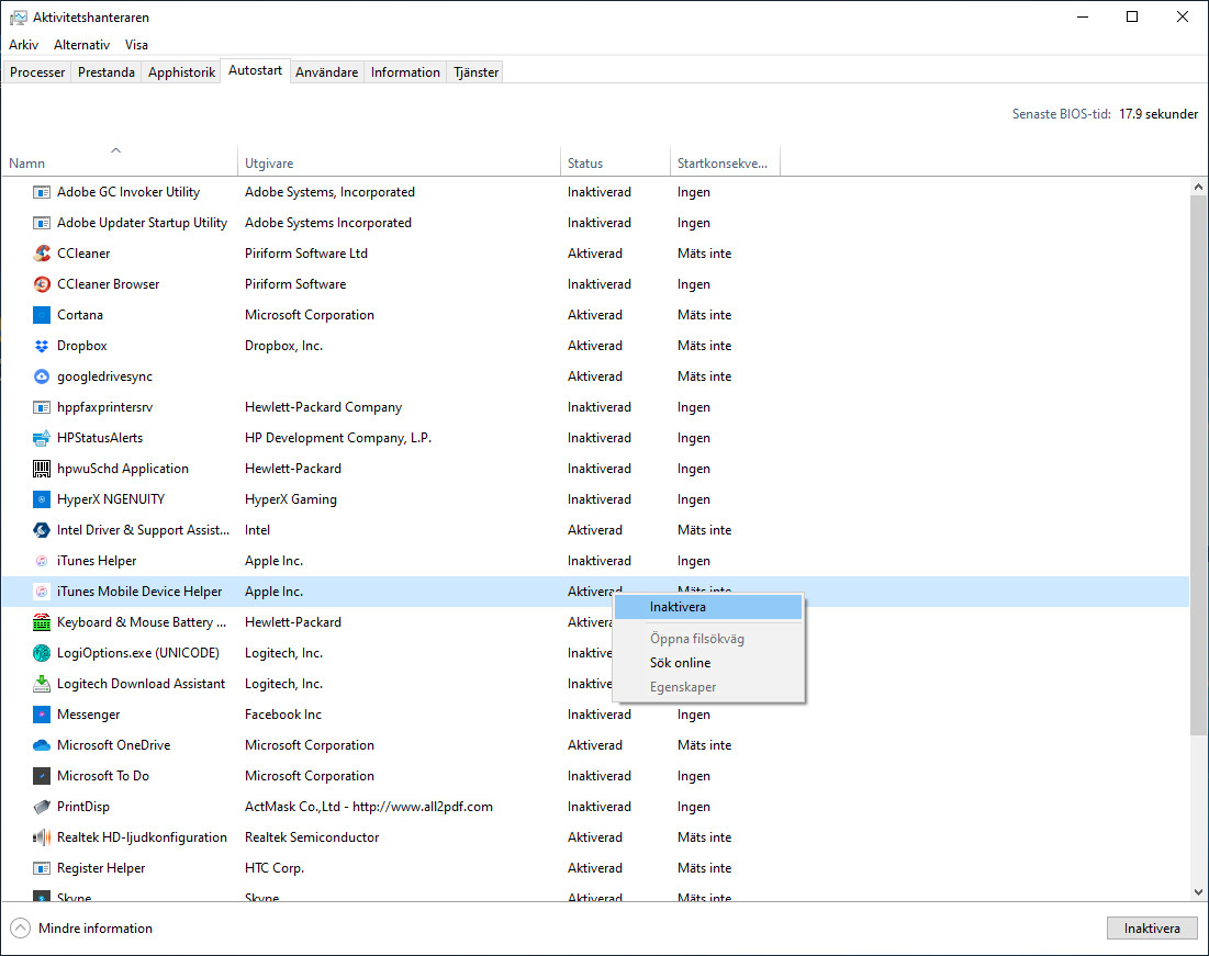 Aktivitetshanteraren i Windows 10