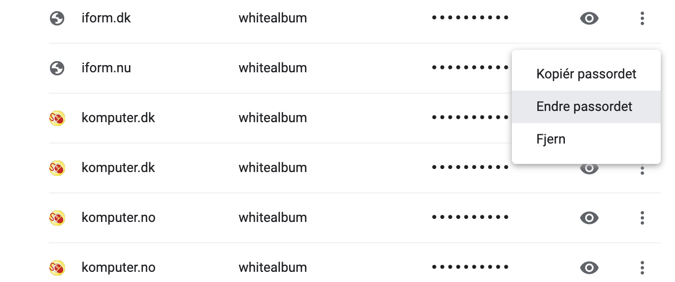 Endre passord i Google Chrome
