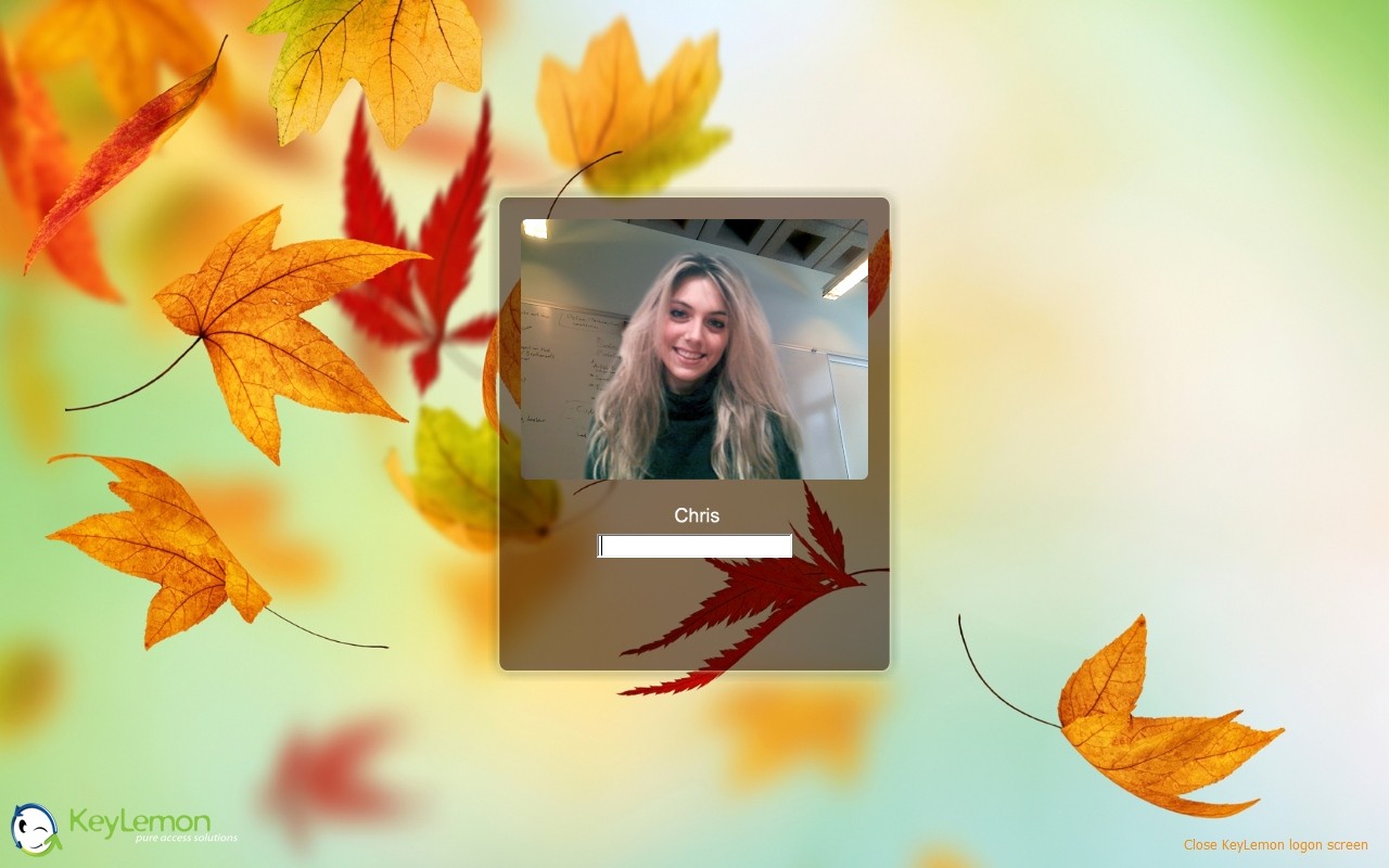Login-skærm i Windows, hvor programmet KeyLemon bruges til ansigtsgenkendelse.