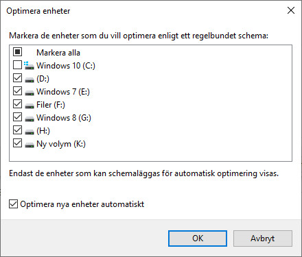 stäng av automatisk defragmentering i Windows 10