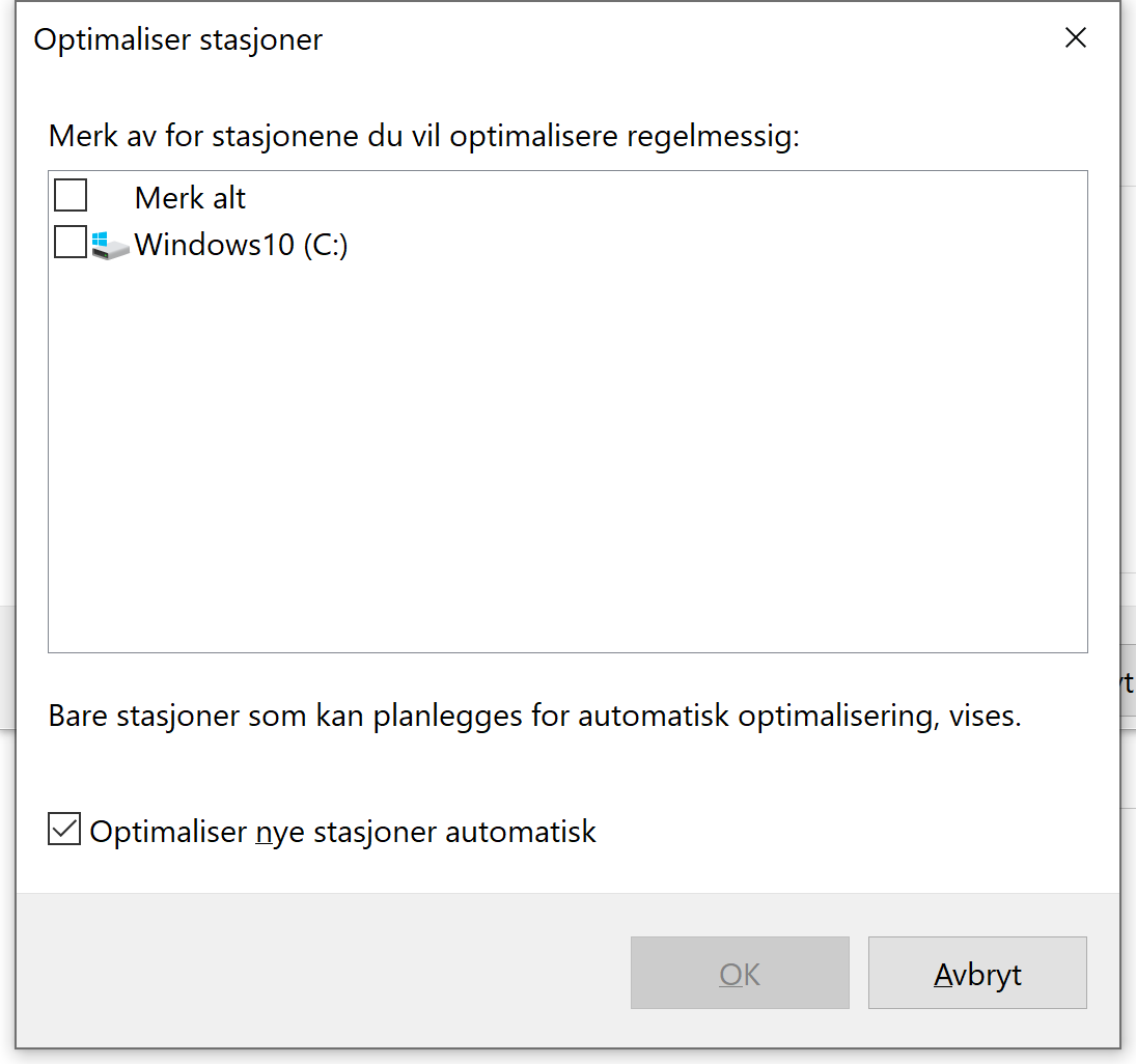 Deaktiver automatisk defragmentering av SSD i Windows 10
