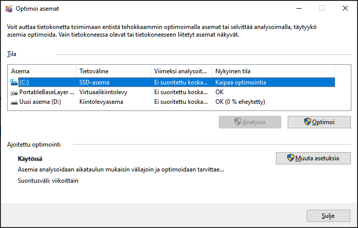 Ota ssd:n automaattinen eheytys pois käytöstä Windows 10:ssä
