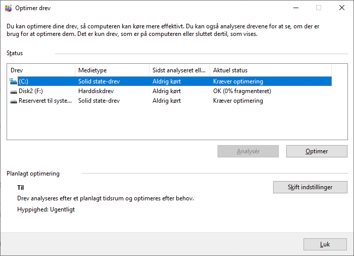 slå automatisk defragmentering fra på din SSD i Windows 10