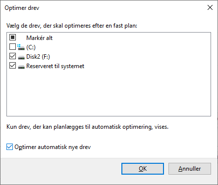 slå automatisk defragmentering fra på din SSD i Windows 10