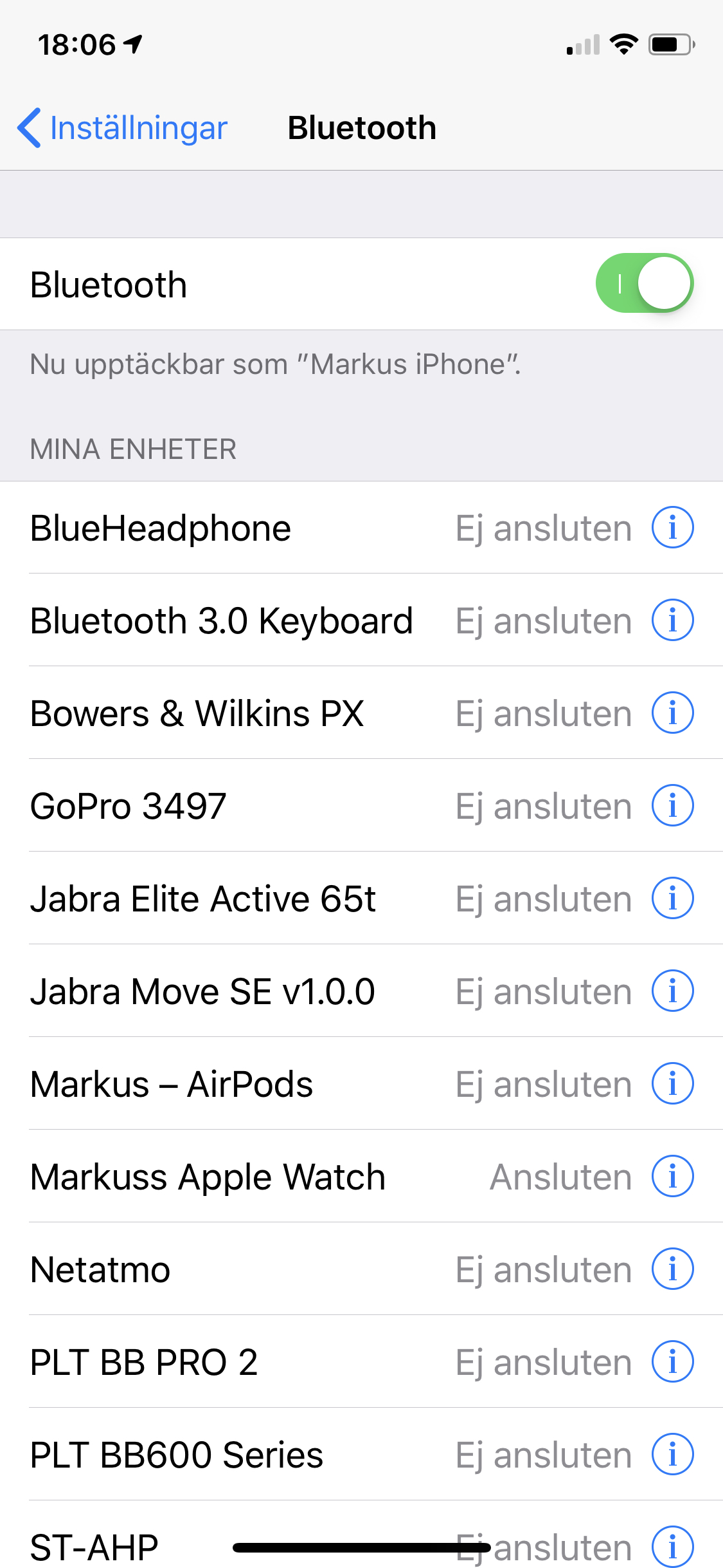 Aktivera Bluetooth i iOS