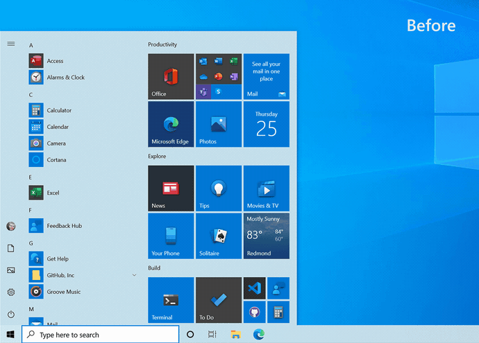 Start-meny i nästa version av Windows 10