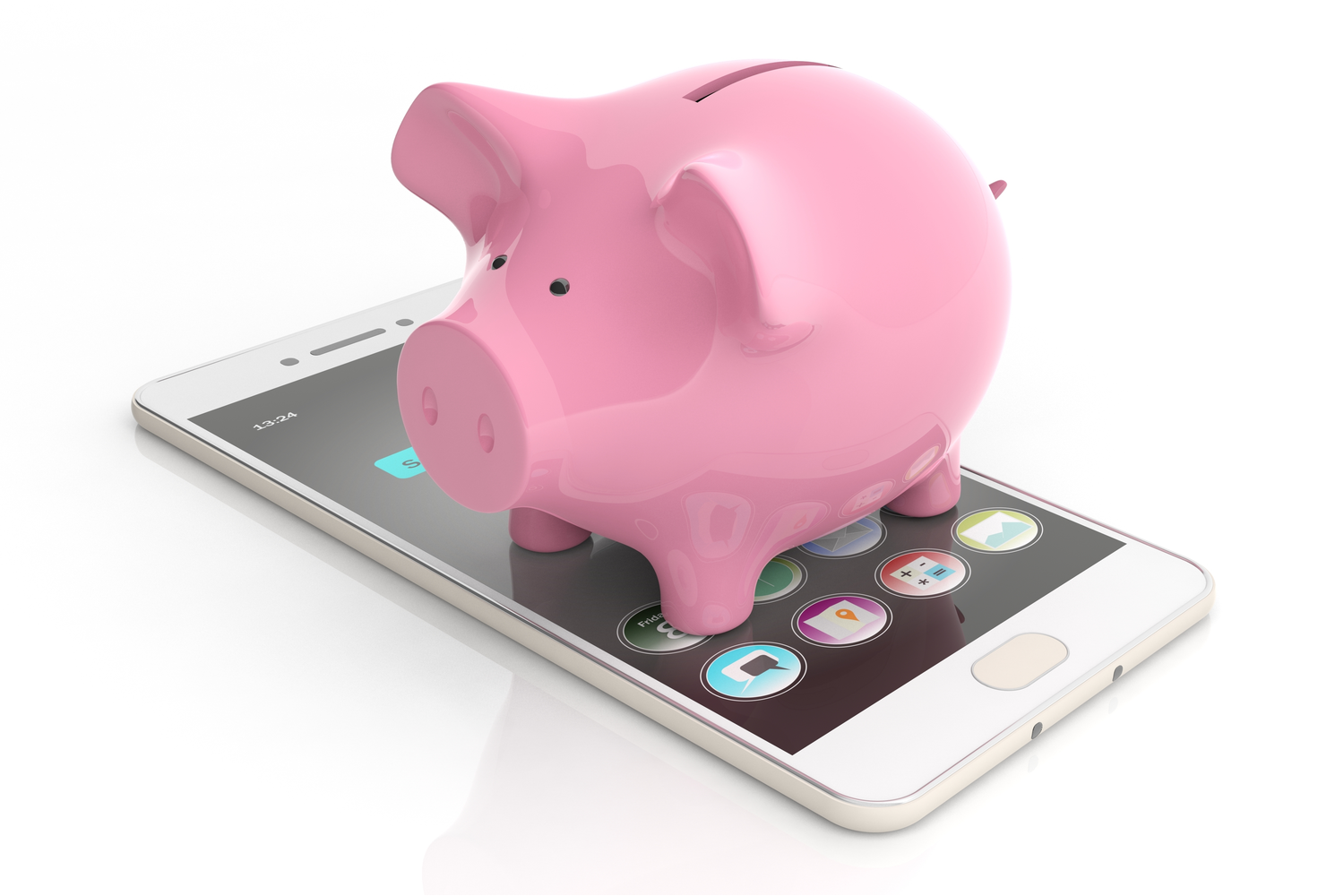 En sparegris, der står oven på en smartphone. Google Panel