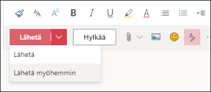 Lähetysajan valintaan pääsee Lähetä-painikkeen nuolesta.
