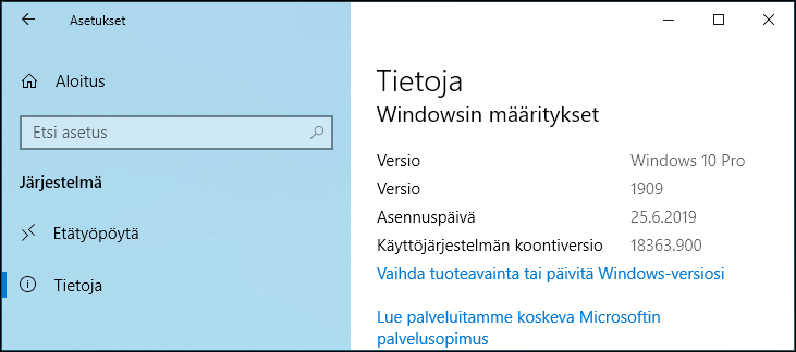 Tarkista Windows-versio