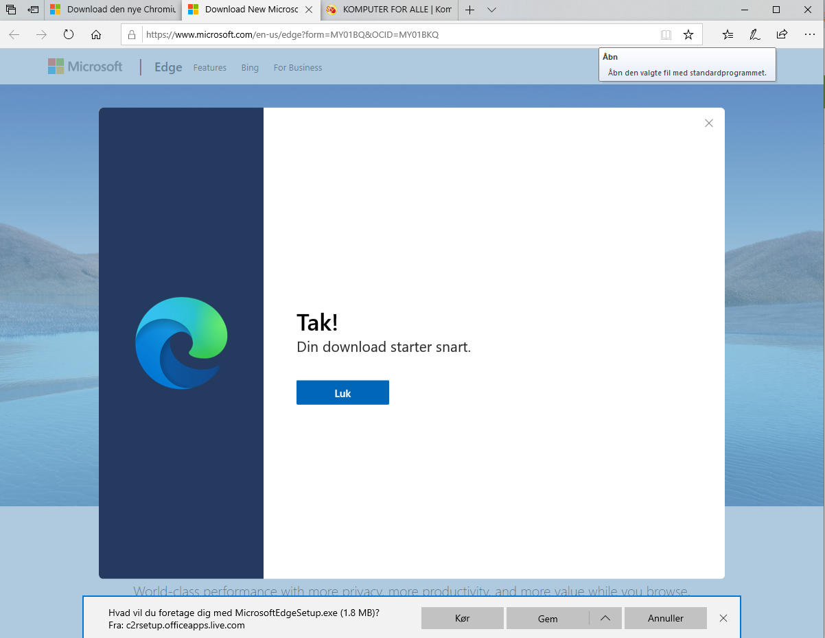 Få Microsoft  Edge til Windows 10