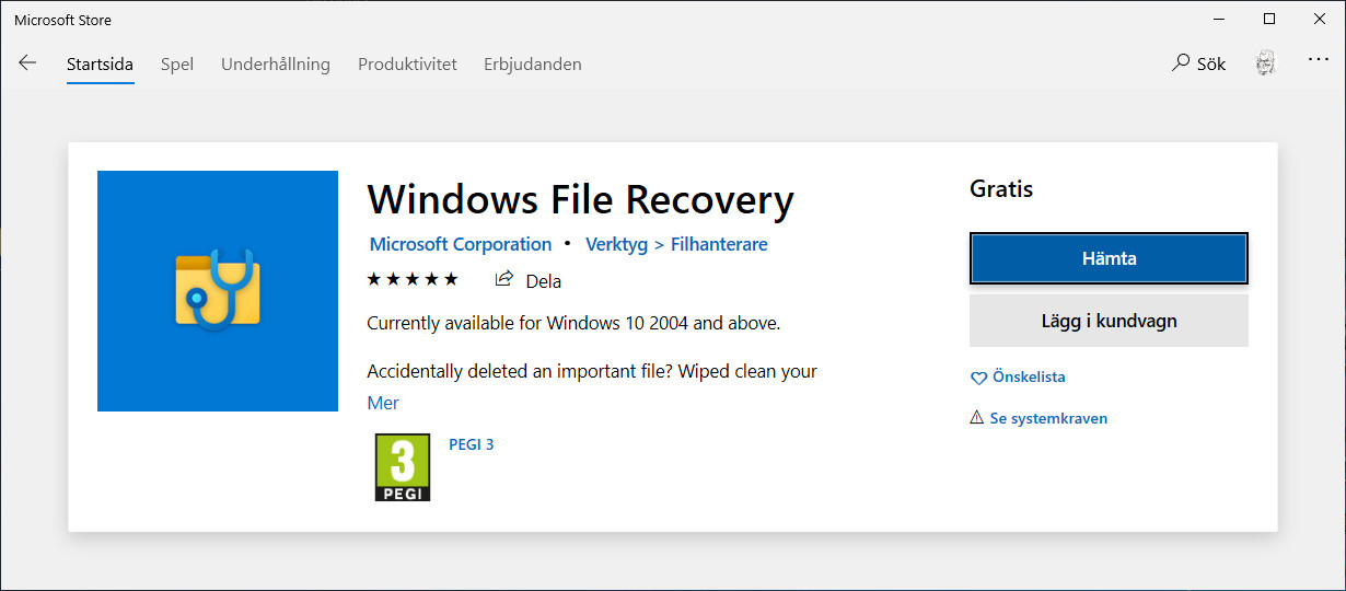 Windows File Recovery i Microsoft Store.