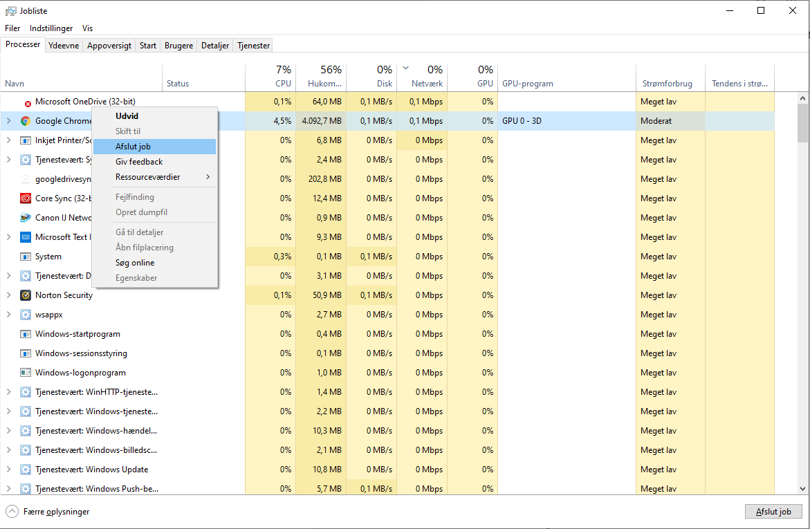 Oppgavebehandling i Windows 10