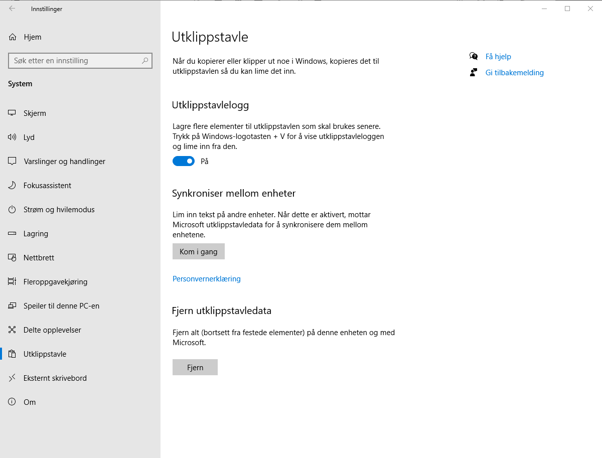 Utklippstavlen i Windows 10