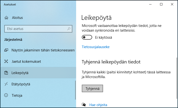 Leikepöytä Windows 10:ssä