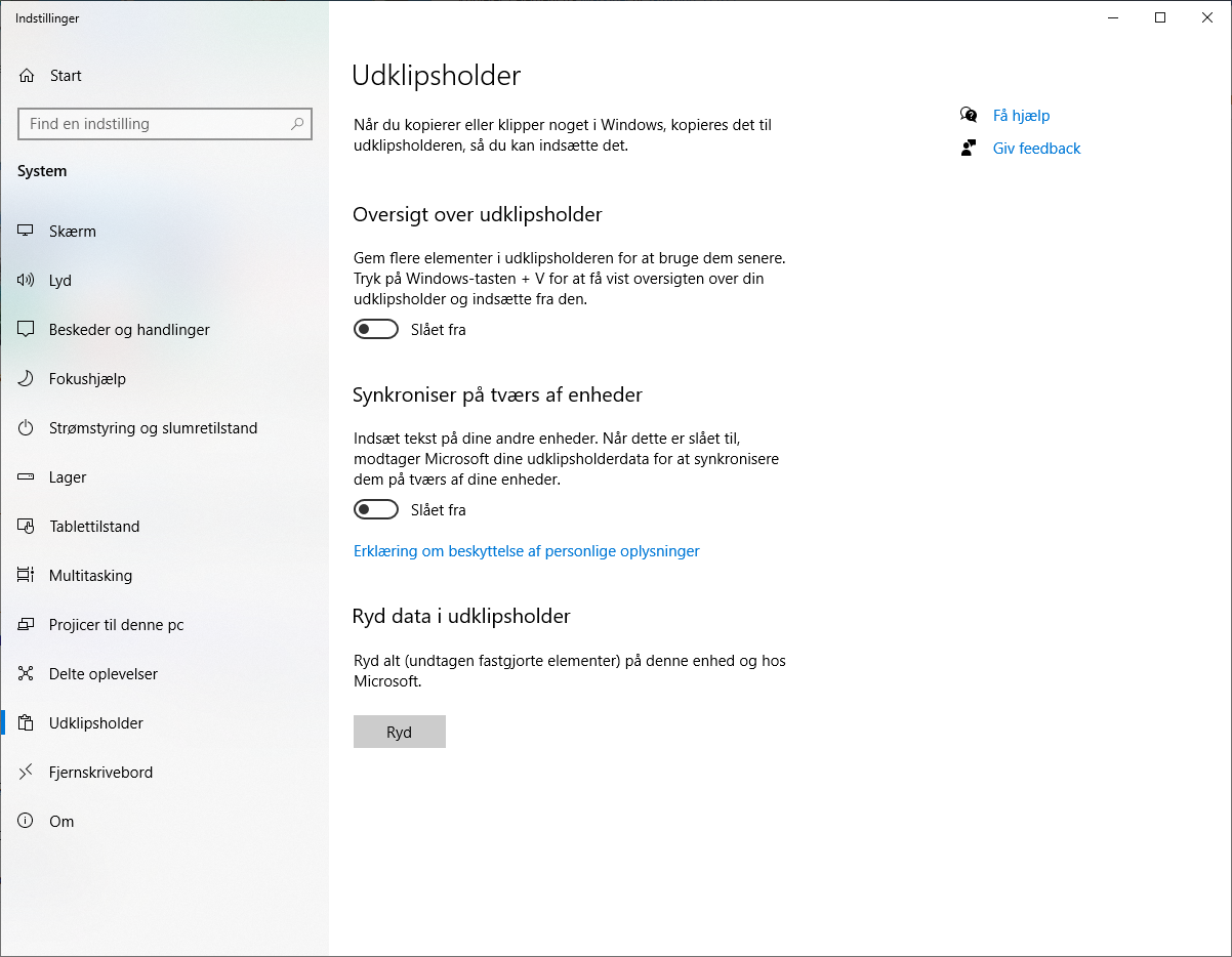 Udklipsholderen i Windows 10