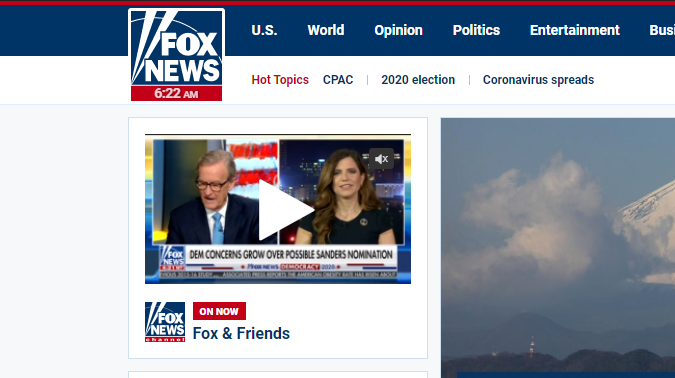 Et udsnit af Fox News' hjemmeside, hvor en video er blevet forhindret i at afspille automatisk.
