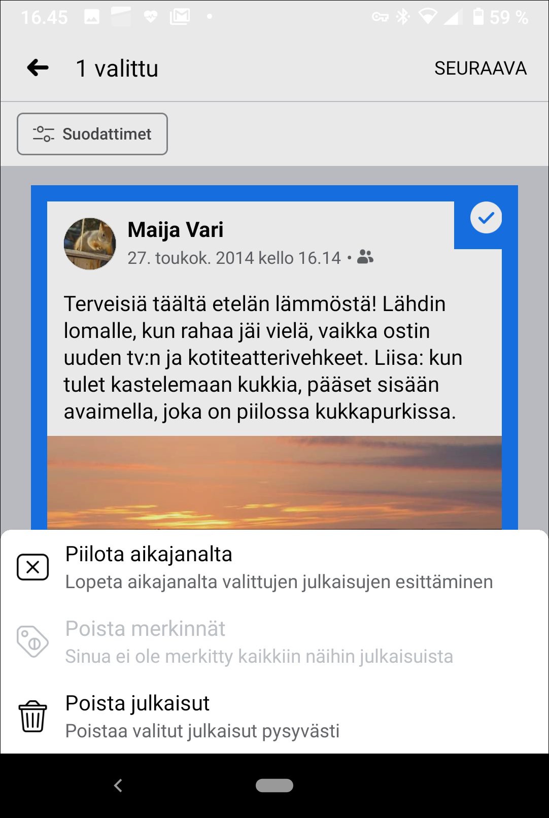Käytä suodattimia Facebookissa
