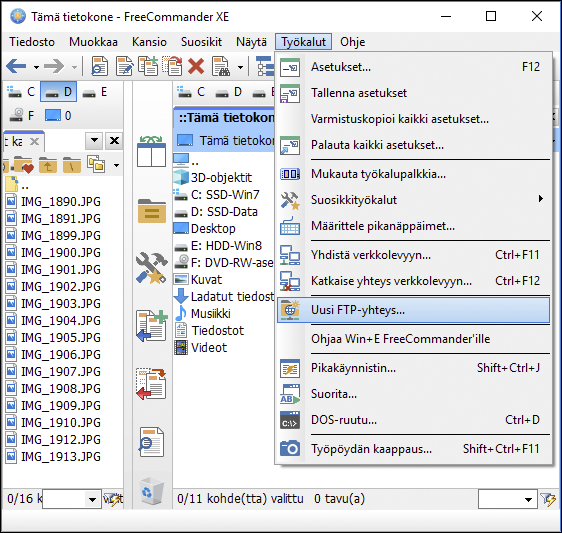 FreeCommander toimii myös ftp-ohjelmana