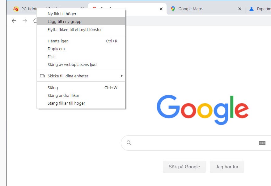 Samla flikar i grupper.