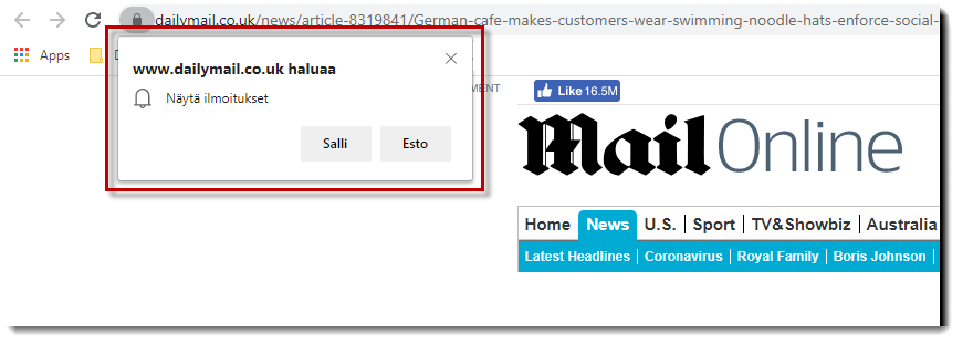 Push notification - selaimen ilmoitustoiminto