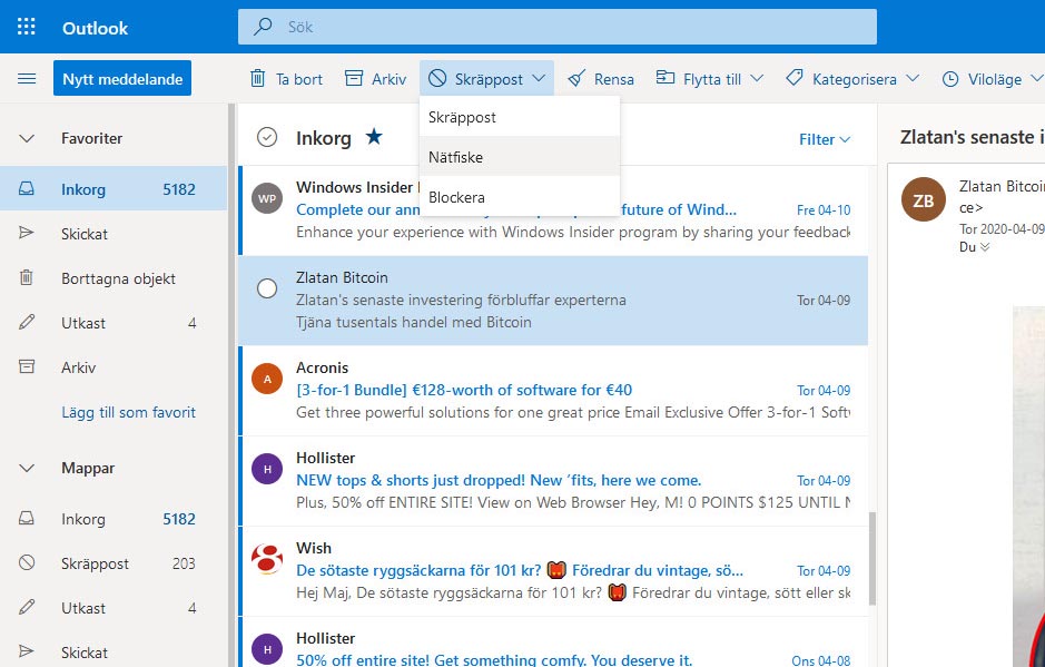 Nätfiske i Outlook.com