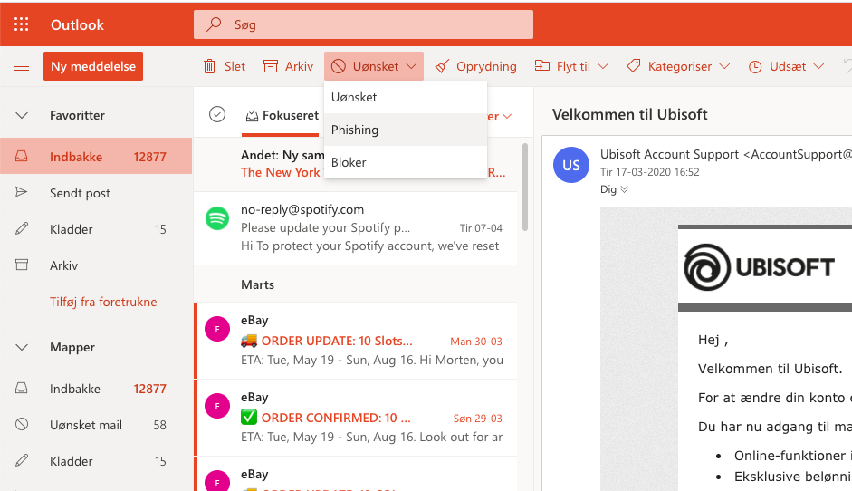 Phishing mail i Outlook