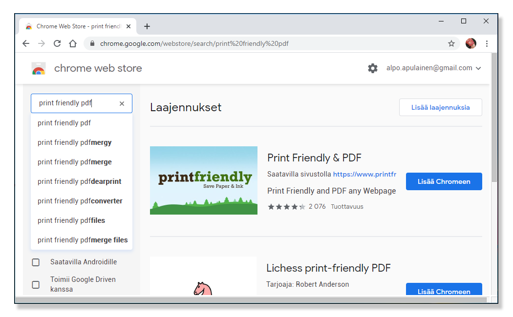 Google Chromen laajennukset extensions